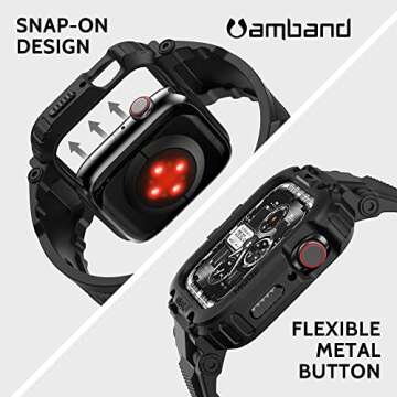 amBand Bands Compatible with Apple Watch 9/8/7/SE (2nd)/SE/6/5/4 45mm/44mm Case for Men, M1 Sport Series Rugged Case Protective Cover for iWatch SE2/6/SE/5/4/3 42/44/45mm Men Black