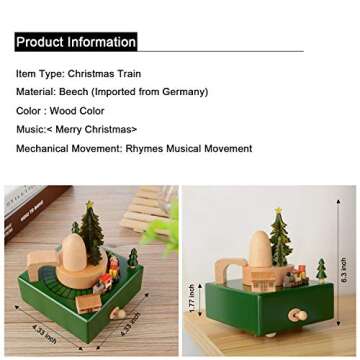 Takefuns Christmas Wooden Music Box Present Christmas Train Musical Box for Her,Musical Box Birthday Present for Lover Friends and Children，Play Merry Christmas Song