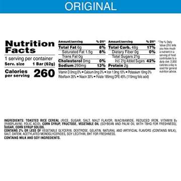 Kellogg's Rice Krispies Treats, Crispy Marshmallow Squares, Original, Bulk Size, 72 Count (Pack of 6, 26.4 oz Trays)