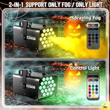 Fog Machine, CZGOR Smoke Machine 18 LED Lights with 13 Colors, LED 600W Fog Machine with 2-In-1 Wireless Remote Control, for Outdoor Indoor Wedding, Stage Effect Halloween Party