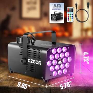 Fog Machine, CZGOR Smoke Machine 18 LED Lights with 13 Colors, LED 600W Fog Machine with 2-In-1 Wireless Remote Control, for Outdoor Indoor Wedding, Stage Effect Halloween Party