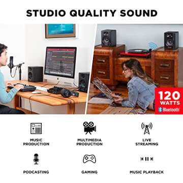 M-Audio BX3BT 3.5" Studio Monitors & PC Speakers with Bluetooth for Recording and Multimedia with Music Production Software, 120W, Pair, black