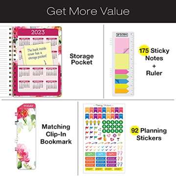 Global Printed Products HARDCOVER 2022 Planner: (November 2021 Through December 2022) 5.5"x8" Daily Weekly Monthly Planner Yearly Agenda. Bookmark, Pocket Folder and Sticky Note Set (Elegant Floral)