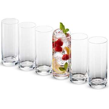 Highly Durable Drinking Glasses Set of 6, 14 Ounce Highball Glasses for Cocktails, Coffee Bar Accessories,Tall Cocktail Glasses, Collins Glasses, Beer Glass, Glass Cups for Iced Coffee, Glass Beer Mug