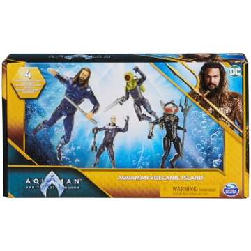 DC Comics, Aquaman Volcanic Island Pack (Amazon Exclusive), 4 Collectible Action Figures with Accessories, Superhero Kids Toys for Boys Ages 3+