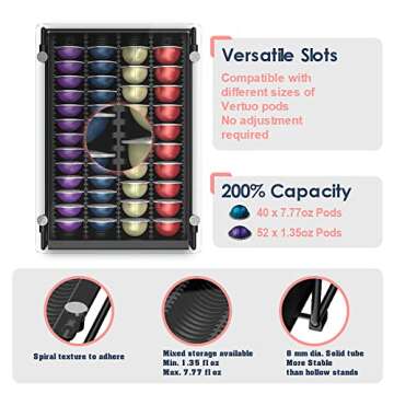 EVERIE Crystal Tempered Glass Organizer Drawer Holder Compatible with Nespresso Vertuo Capsules, Compatible with 40 Big or 52 Small Vertuoline Pods, 12'' Wide by 15.6'' Deep by 3.5'' High