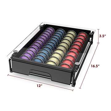 EVERIE Crystal Tempered Glass Organizer Drawer Holder Compatible with Nespresso Vertuo Capsules, Compatible with 40 Big or 52 Small Vertuoline Pods, 12'' Wide by 15.6'' Deep by 3.5'' High