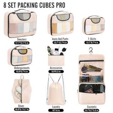 Veken 8 Set Packing Cubes for Suitcases, Luggage Organizer Bags Set-Gifts for Mom