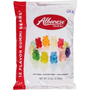 Albanese World's Best 12 Flavor Gummi Bears - 5lbs Soft Chewy Fruit Candy