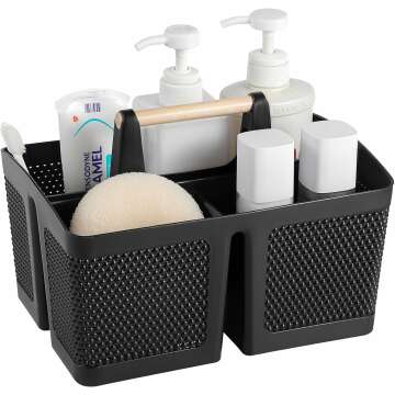 Rejomiik Portable Shower Caddy Basket - Black Organizer for College & Bath