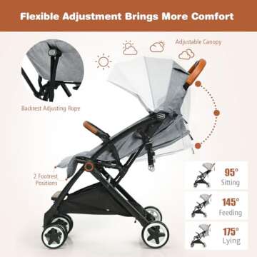 BABY JOY Lightweight Baby Stroller, Compact Toddler Travel Stroller for Airplane, Infant Stroller w/ 5-Point Harness, Adjustable Backrest/Footrest/Canopy, Storage Basket, Easy One-Hand Fold, Gray