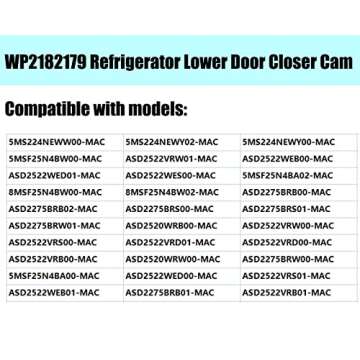 2182179 Refrigerator Door Closer Cam For Whirlpool Kenmore Admiral Amana Crosley Refrigerator Lower Door Closer AP6005980 PS11739042 W10329686 2155311 (Screws not included)