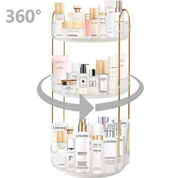 shuang qing Rotating Makeup Organizer for Vanity 3 Tier, High-Capacity Skincare Clear Make Up Storage Perfume Organizers Cosmetic Dresser Organizer Countertop 360 Spinning （Clear）