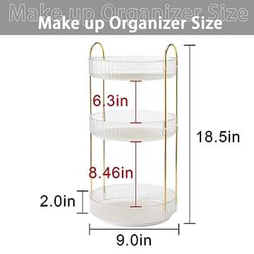 shuang qing Rotating Makeup Organizer for Vanity 3 Tier, High-Capacity Skincare Clear Make Up Storage Perfume Organizers Cosmetic Dresser Organizer Countertop 360 Spinning （Clear）