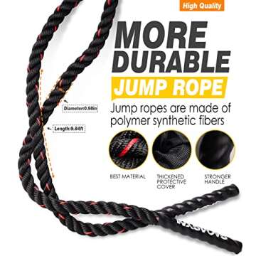 Weighted Jump Rope for Fitness - 9.8ft Heavy Battle Ropes for Exercise, 3LB Workout Rope for Women & Men, Skipping Rope For Gym Training, Home Workout