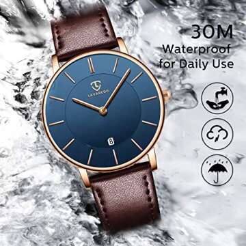 BEN NEVIS Watch, Mens Watch, Minimalist Fashion Simple Wrist Watch Analog Date with Leather Strap Brown Blue