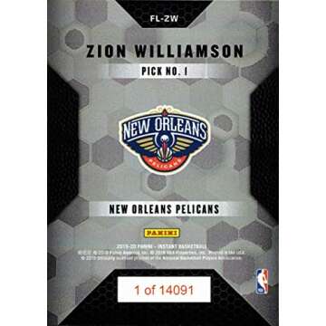 2019-20 Panini Instant Basketball #FL-ZW Zion Williamson Rookie Card New Orleans Pelicans