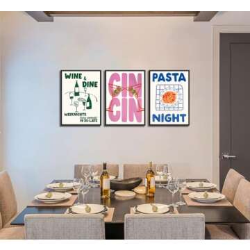 Funky kitchen Wall Art Trendy Cin Cin Cheers Poster Retro Wine Pasta Night Food Wall Decor Pictures Bar Cart maximalist Kitchen Canvas Posters Prints for Dining kitchen Room Home Decoration Unframed