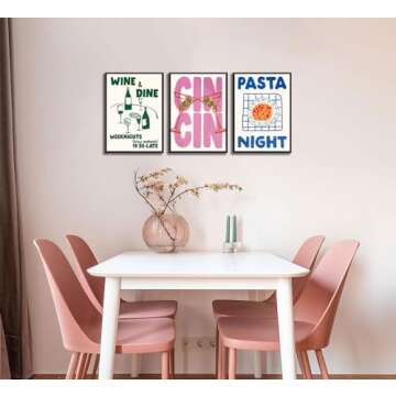 Funky kitchen Wall Art Trendy Cin Cin Cheers Poster Retro Wine Pasta Night Food Wall Decor Pictures Bar Cart maximalist Kitchen Canvas Posters Prints for Dining kitchen Room Home Decoration Unframed