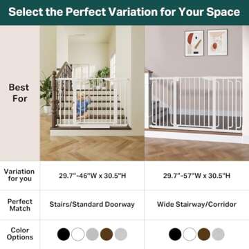 Cumbor 29.7-46" Baby Gate for Stairs, Toddler Safety Essentials for The House, Auto Close Dog Gate for Doorways, Mom's Choice Awards Winner-Easy Install Pressure Mounted Pet Gates for Dogs, White