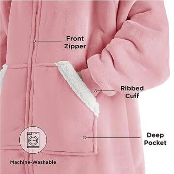 Bedsure Blanket Hoodie - Wearable Blankets for Women with Zipper as Gifts for Mom & Girlfriend, Cozy Men Sherpa Hoodie Jacket, Mellow Rose