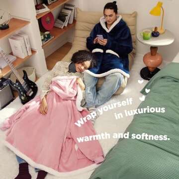 Bedsure Blanket Hoodie - Wearable Blankets for Women with Zipper as Gifts for Mom & Girlfriend, Cozy Men Sherpa Hoodie Jacket, Mellow Rose