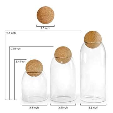 Glass Storage Jars with Cork Lid Ball 3 Pack, Clear Canisters with Air Tight Wood Cork Lid Sphere for Kitchen Organization Spice Coffee Glass Storage Containers Modern Home Décor (17oz, 27oz, 40oz)