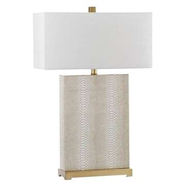 SAFAVIEH Lighting Collection Joyce Modern Art Deco Cream Faux Snakeskin Rectangle Shade 28-inch Bedroom Living Room Home Office Desk Nightstand Table Lamp Set of 2 (LED Bulbs Included)