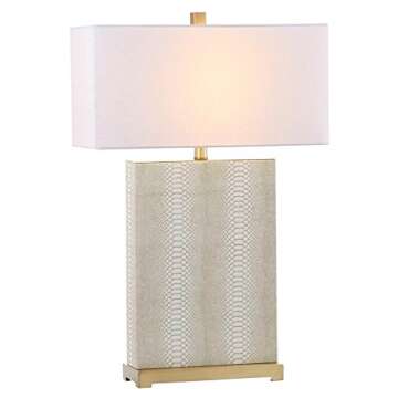 SAFAVIEH Lighting Collection Joyce Modern Art Deco Cream Faux Snakeskin Rectangle Shade 28-inch Bedroom Living Room Home Office Desk Nightstand Table Lamp Set of 2 (LED Bulbs Included)