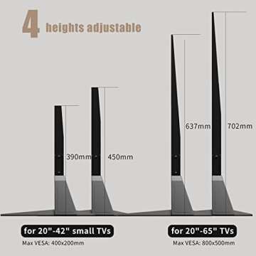 Universal TV Stand, Metal TV Legs for 20-65 inch LCD/LED/OLED/Plasma Flat&Curved Screen TV Height Adjustment with VESA 75x75mm to 800x500mm Max ML1760