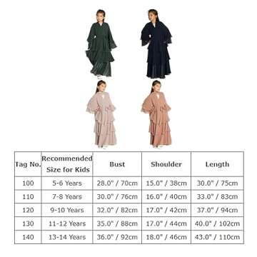 Muslim Chiffon Abaya for Girls Open Front Cardigan Modest Dress Middle East Arabian Robe Islamic Long Robe Dress for Kids Muslin Church Eid Ramadan Robe Prayer Dress For Girls Champagne 3-4 Years