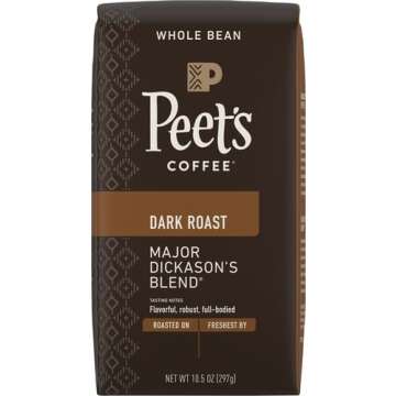 Peet's Coffee, Dark Roast Whole Bean Coffee - Major Dickason's Blend 10.5 Ounce Bag