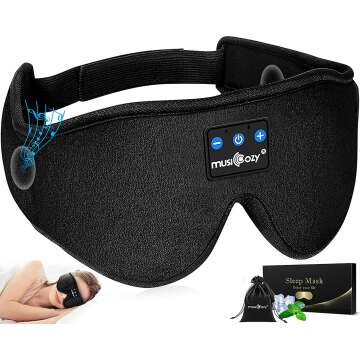 MUSICOZY Sleep Headphones Bluetooth Headband Sleeping Headphones Sleep Mask, Wireless Mask Earbuds for Side Sleepers Men Women Air Travel Cool Tech Gadgets Unique Gifts Boys Girls