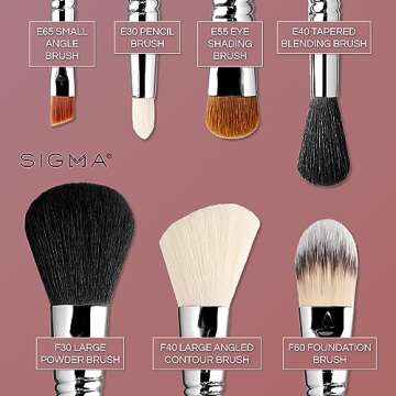 Sigma Beauty Travel Makeup Brush Set – Travel Makeup Brushes with Premium Fibers and Sleek, Durable Handles for Face & Eyes, Includes 7 Black Makeup Brushes and a Makeup Brush Cup