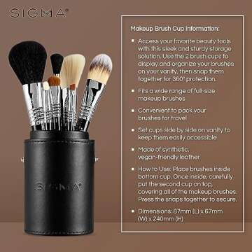 Sigma Beauty Travel Makeup Brush Set – Travel Makeup Brushes with Premium Fibers and Sleek, Durable Handles for Face & Eyes, Includes 7 Black Makeup Brushes and a Makeup Brush Cup