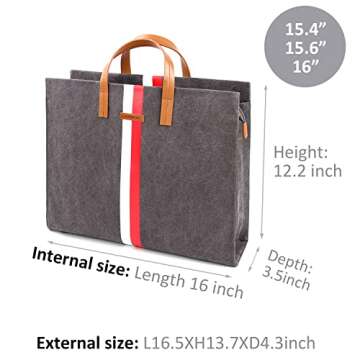 Kamlui Laptop Tote Bag for Women,Laptop Bag, Large Canvas Work Tote Bags for Women, Computer Briefcase Shoulder Bag, Casual Beach Bag, Ideal for,15.6 Inch Macbook Pro Air HP Lenovo Dell,Grey