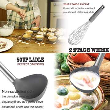 Silicone Kitchen Cooking Utensils Set with Stainless Steel Handle, Spatula Set Utensil Set, Cooking Utensil Set,Kitchen Tools Gadgets for Nonstick Cookware