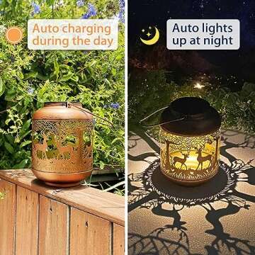 2 Pack Deer Solar Lanterns Outdoor Waterproof Hanging Solar Lights Deer Gifts for Women Men Metal Decorative LED Lanterns for Yard, Patio, Lawn, Tabletop, Pathway, Landscape, Garden Decor