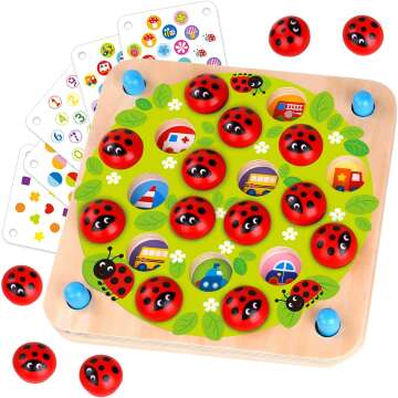 Nene Toys Ladybug’s Garden Memory Game – Wooden Memory Matching Game for Kids Age 3 4 5 Years Old – Family Board Games with 10 Fun Patterns – Educational Toy for Boys & Girls Cognitive Development