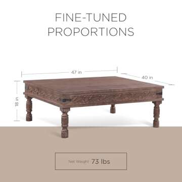 Maven Lane Emin Handmade Heritage Rectangular Wooden Coffee Table, Real Wood Middle Center Table for Small Spaces in Brown Distressed Finish