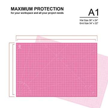 KC GLOBAL A1 (36"x24") Self-Healing Cutting Mat (Pink) - Sturdy, Reversible, Eco-Friendly, Non-Slip. Premium Desk Mat for Crafters, Quilters, and Hobbyist