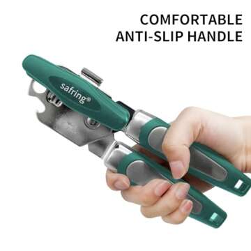 Safring Can Opener Manual with Magnet, Stainless Steel Handheld Heavy Duty Can Opener, Sharp Blade Smooth Edge, Comfortable Handle, Can Openers with Multifunctional Bottle Opener, Aqua Sky