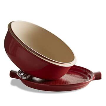 Emile Henry Bread Cloche, Ceramic, Burgundy, 33.5x28.5x16.5 cm