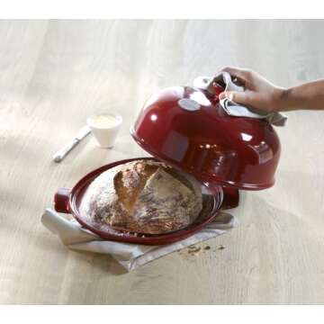 Emile Henry Bread Cloche, Ceramic, Burgundy, 33.5x28.5x16.5 cm