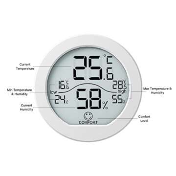 SECRUI Digital Hygrometer Thermometer for Room Temperature Humidity Meter Indoor Thermometer Accuracy Calibration LCD Temperature Sensor with Maximum and Minimum Records, TH1, White