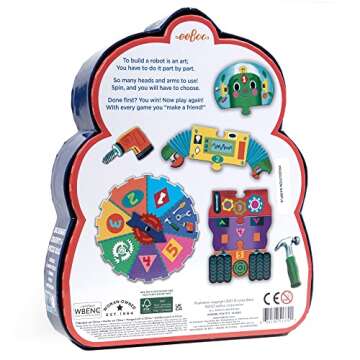 eeBoo: Build a Robot Spinner Game, Combines Simple Numbers with Fun, 2 to 4 Players, 15-30 Minute Play Time, Encourages Imaginative Play, for Ages 3 and up