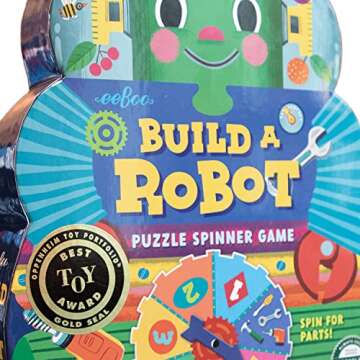 eeBoo: Build a Robot Spinner Game, Combines Simple Numbers with Fun, 2 to 4 Players, 15-30 Minute Play Time, Encourages Imaginative Play, for Ages 3 and up