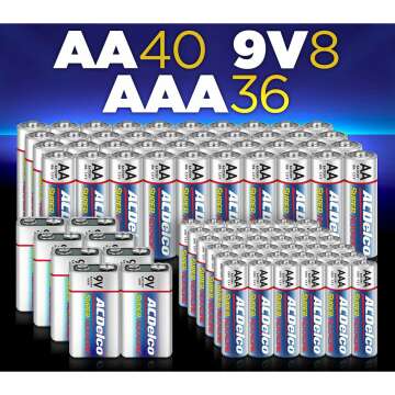 ACDelco AA, AAA, 9-Volt Combo Pack, 40-AA, 36 AAA, 8 9V Batteries, Alkaline Batteries