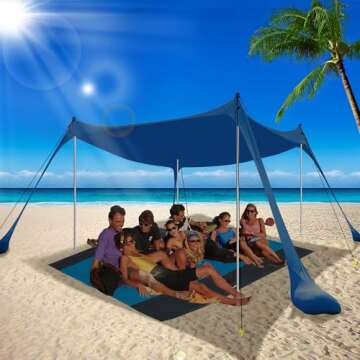 BOTINDO Family Beach Tent Canopy Sun Shade, Pop Up Grande Beach Tent Sun Shelter Stability 4 Poles with Portable Carry Bag Outdoor Shade for Fishing Backyard Camping (Navy, 10x10FT 4Pole)