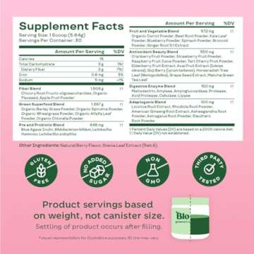 Bloom Nutrition Superfood Greens Powder, Digestive Enzymes with Probiotics and Prebiotics, Gut Health, Bloating Relief for Women, Chlorella, Green Juice Mix with Beet Root Powder, 30 SVG, Berry